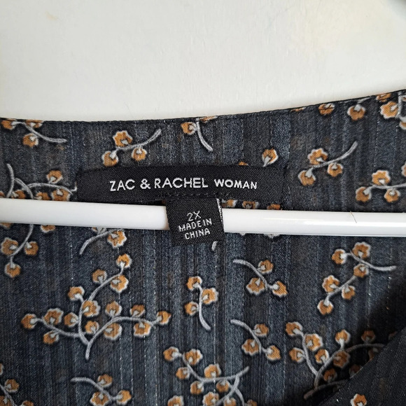 Zac & Rachel Black‎ Orange Floral Boho Whimsigoth Chiffon Long Sleeve Blouse 2X - Picture 4 of 7